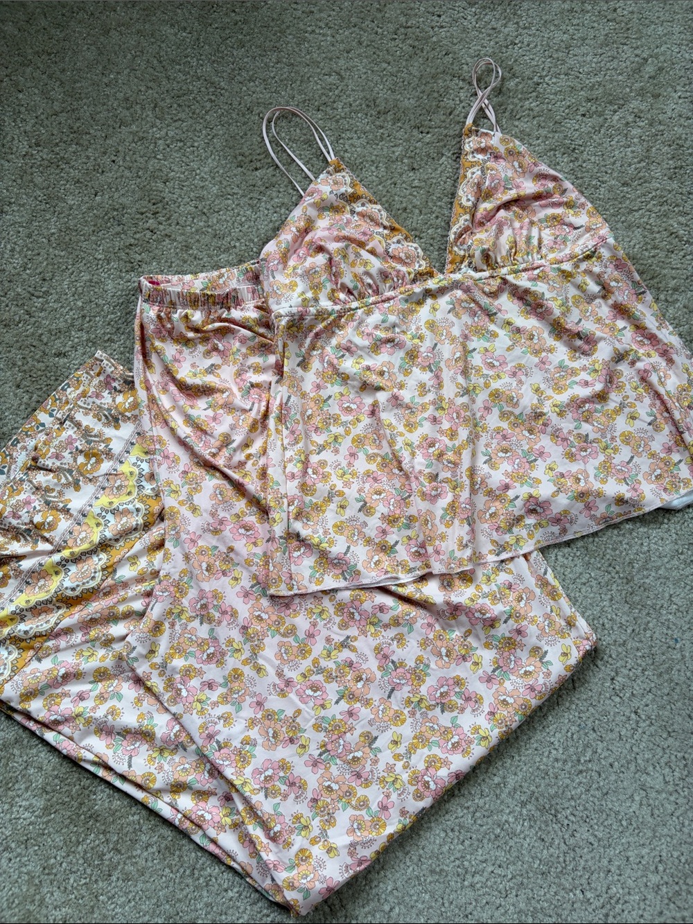 Power 2 the Flower Women’s Floral Satin Cami & Pants Sleep Set - Pink/Yellow